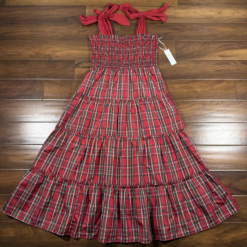 J.Marie Women's‎ Size Large Red Tartan Plaid Tie Strap Tamara Midi Maxi Dress